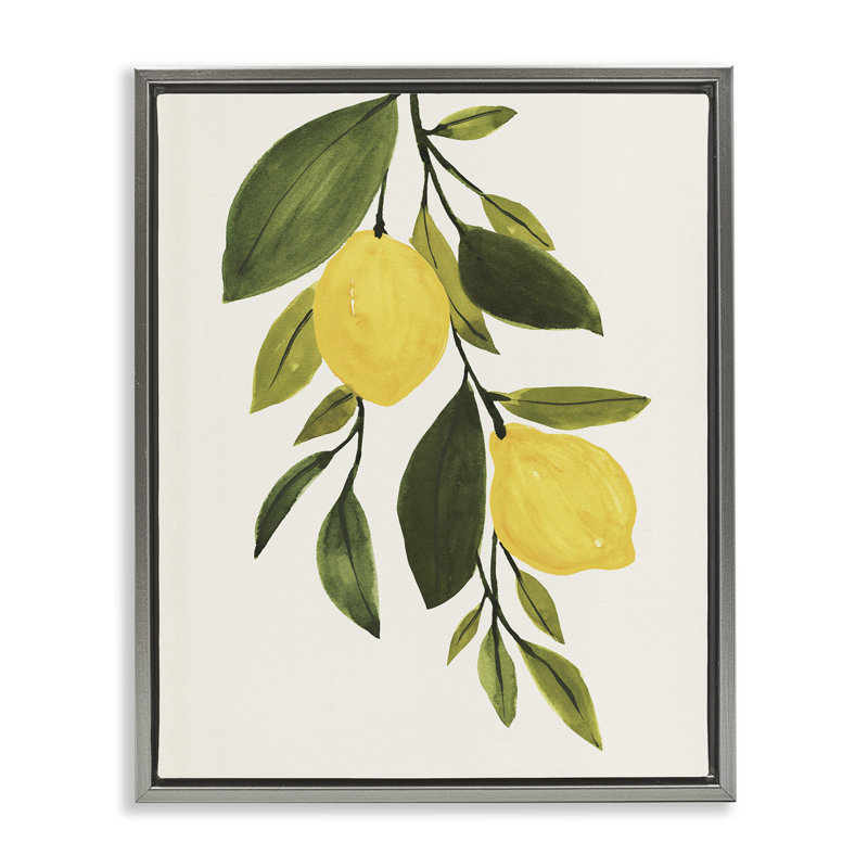 Simple feuille de citron jaune, Cadre flottant gris lustré, H 21 po x l 17 po