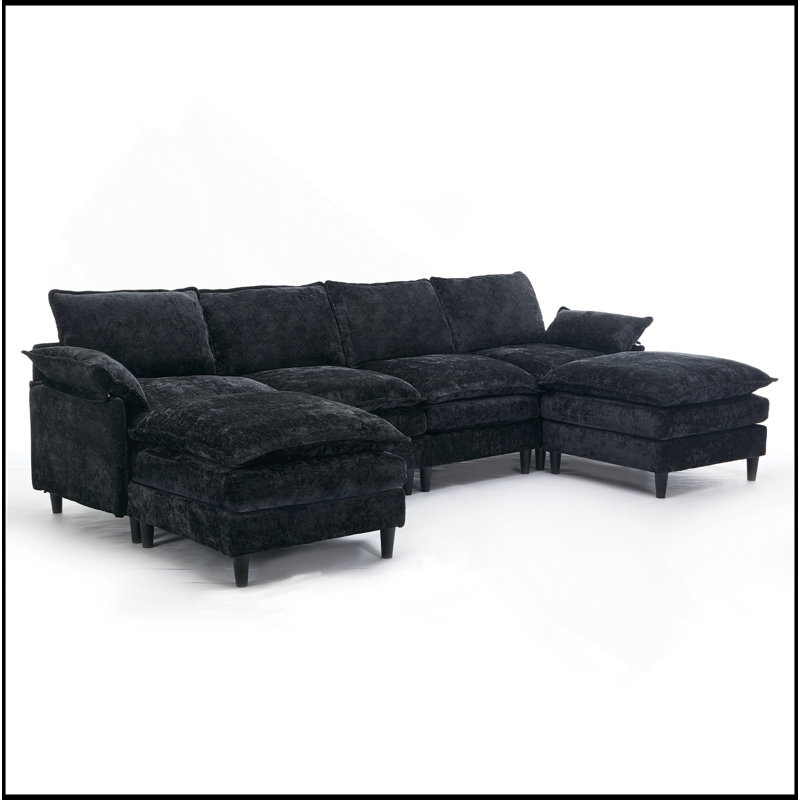 Canapé modulaire, ensemble de canapé en U en forme de nuage, 6 places, 2 coussins d'accoudoirs, canapé modulaire convertible, salon, appartement, chenille (2 repose-pieds mobiles)