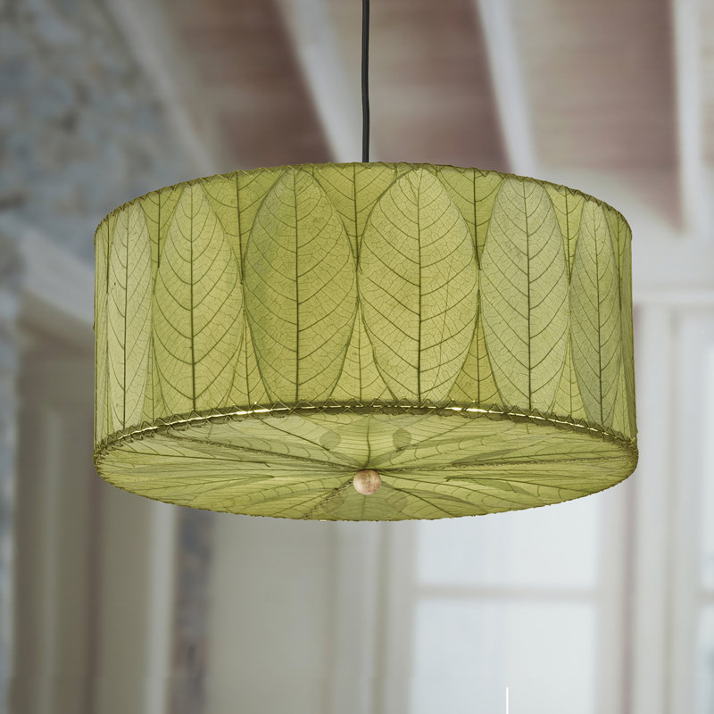 Quintan 3 - Light Drum Chandelier, 10"H  x 24" W, Green