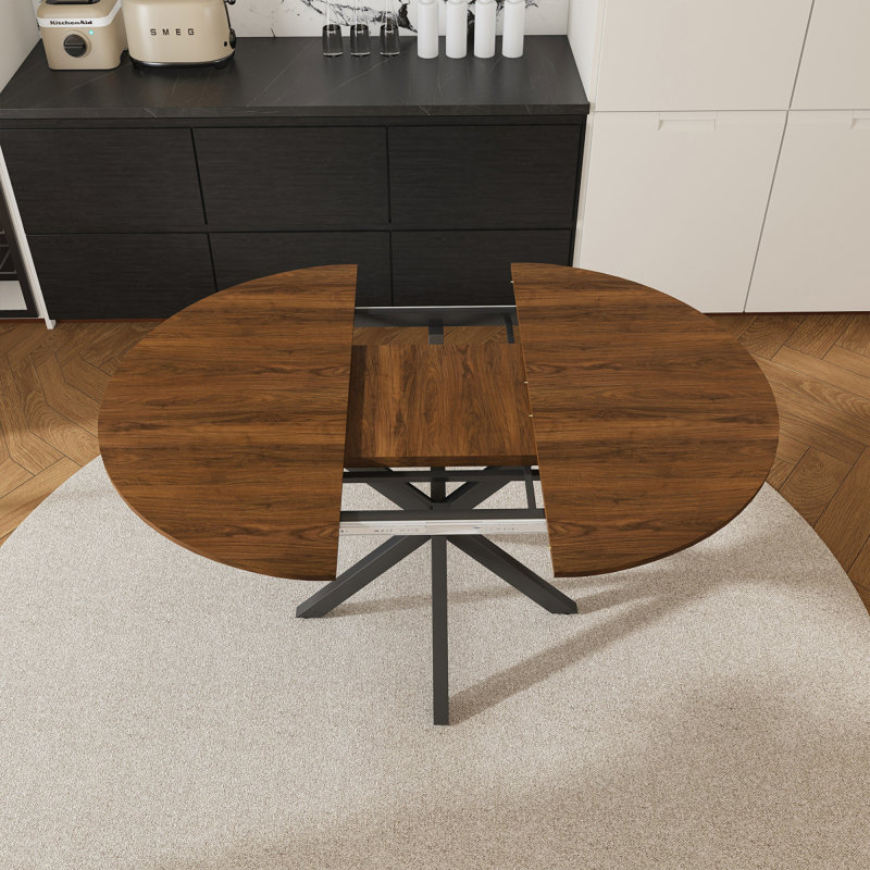 Retractable Dining Table, Round Dining Table, Extendable Dining Table, 6-Person Carbon Base, Modern And Simple Solid Wood Veneer Dining Room Furniture (42 Inches Extended To 58 Inches)