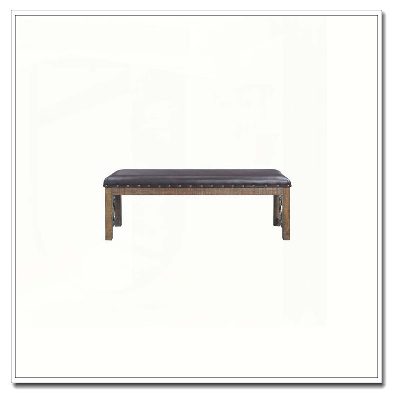 Raphaela Black Synthetic Leather & Weathered Cherry Finish Bench