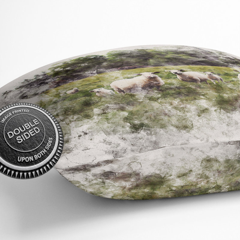 Square Cushion, 40cm H x 40cm W x 15cm D, Grey/Green