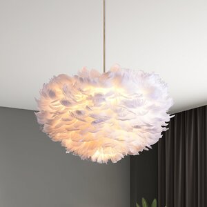 3 - Light Unique / Statement Globe Chandelier with Feather Accents