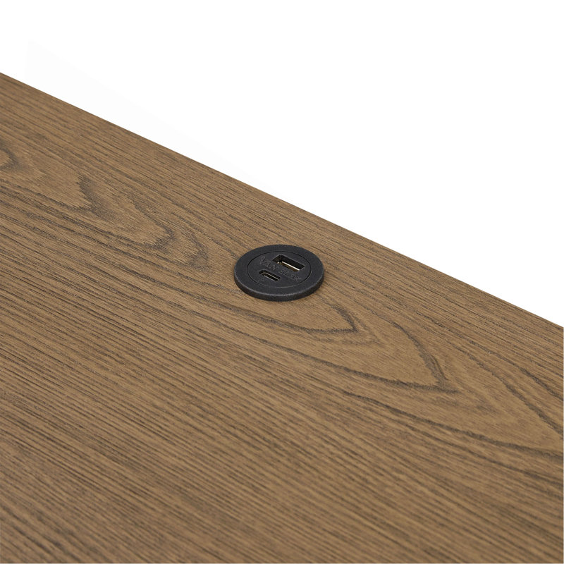 Table de chevet à 2 tiroirs en bois massif brun clair avec placages d'orme, finition latte - Table d'appoint de rangement pour chambre à coucher | Idée de cadeau