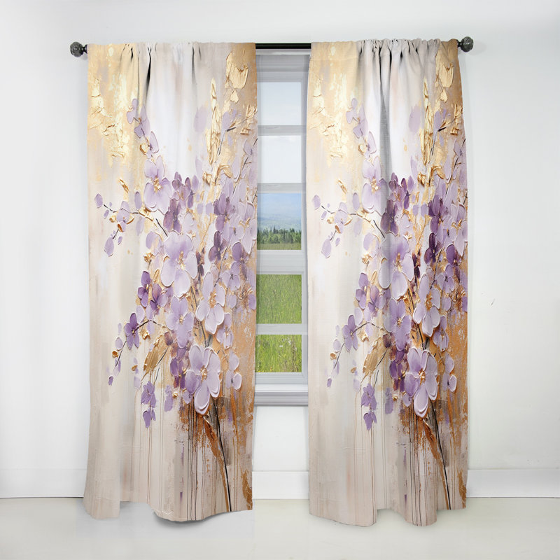 Purple and Gold Adorned Violets Meadow IV - Violets Curtain - Velvet Room Darkening - 1 Panel, 52" W x 84" L