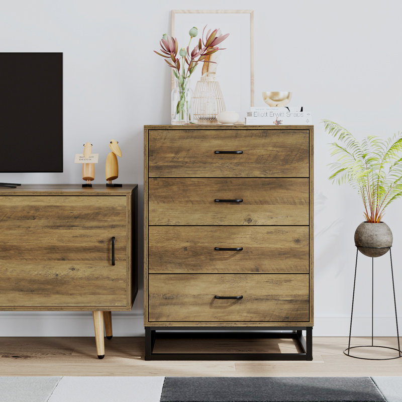 Iron 60 cm W Chest of 4 Drawers, Rustic Brown/Black