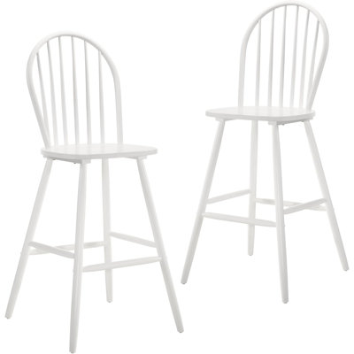 30'' White Windsor Bar Stools (Set Of 2) – Solid Wood Spindle-Back Chairs
