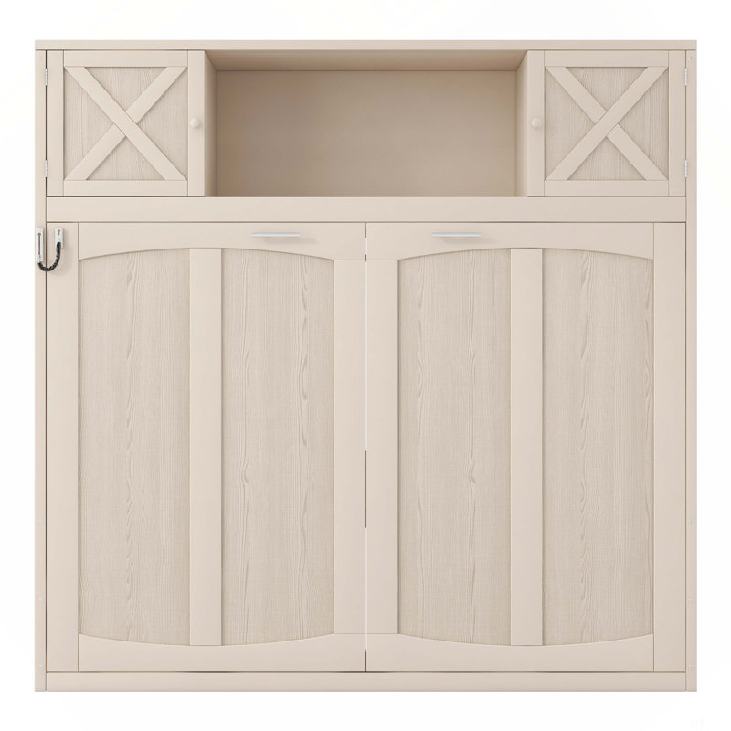 Grand lit escamotable avec armoires de rangement, Beige