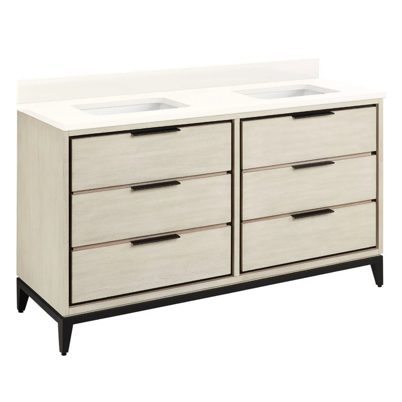 61 " W Freestanding Standard Free Standing 2 Double Vanity Bathroom Vanity With Top, Carrara Marble, Sky Gray, No Hole