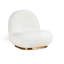 Fauteuil blanc à base dorée avec pivot à 360° en métal, boucle élégante et design ergonomique pour les espaces de vie. Siège confortable et structure en mousse haute densité.