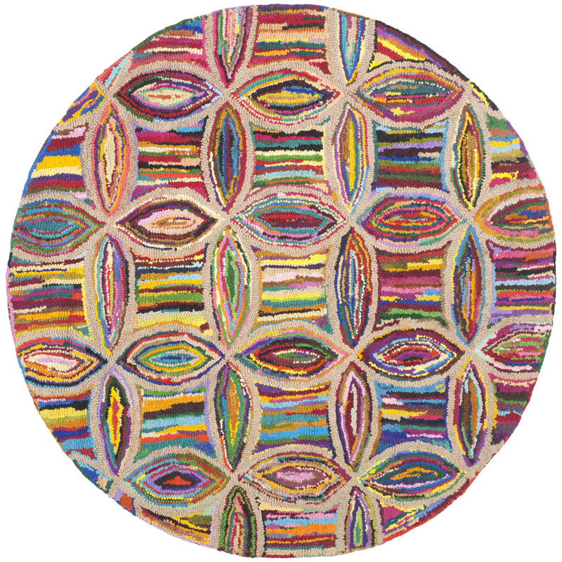 Anaheim Nantucket Hand Tufted Cotton/Jute Abstract Rug in Pink/Beige, Round 4'