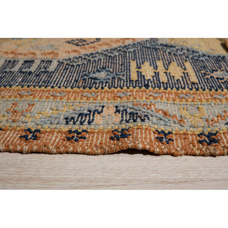 Tapis bleu contemporain en laine noué à la main Craigatempin, Rectangle de 5 pi x 8 pi