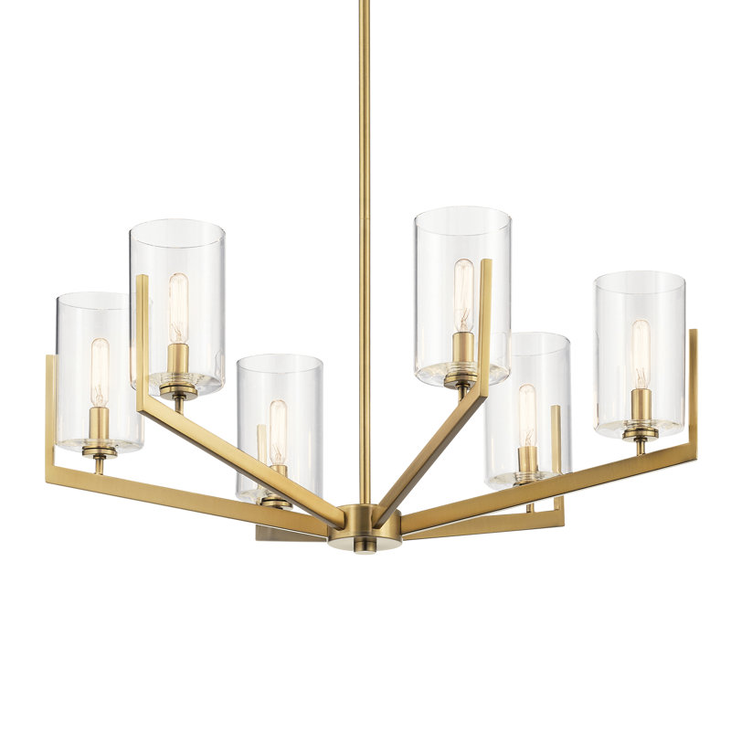 Lustre classique à 6 lumières avec abat-jour Nye, Laiton naturel brossé