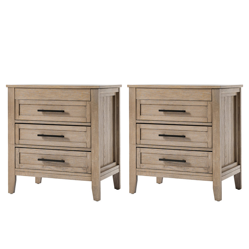  Giordana 28"W Transitional 3-Drawer Nightstand with Hidden Pull-out Drawer and Charging Station, Oak