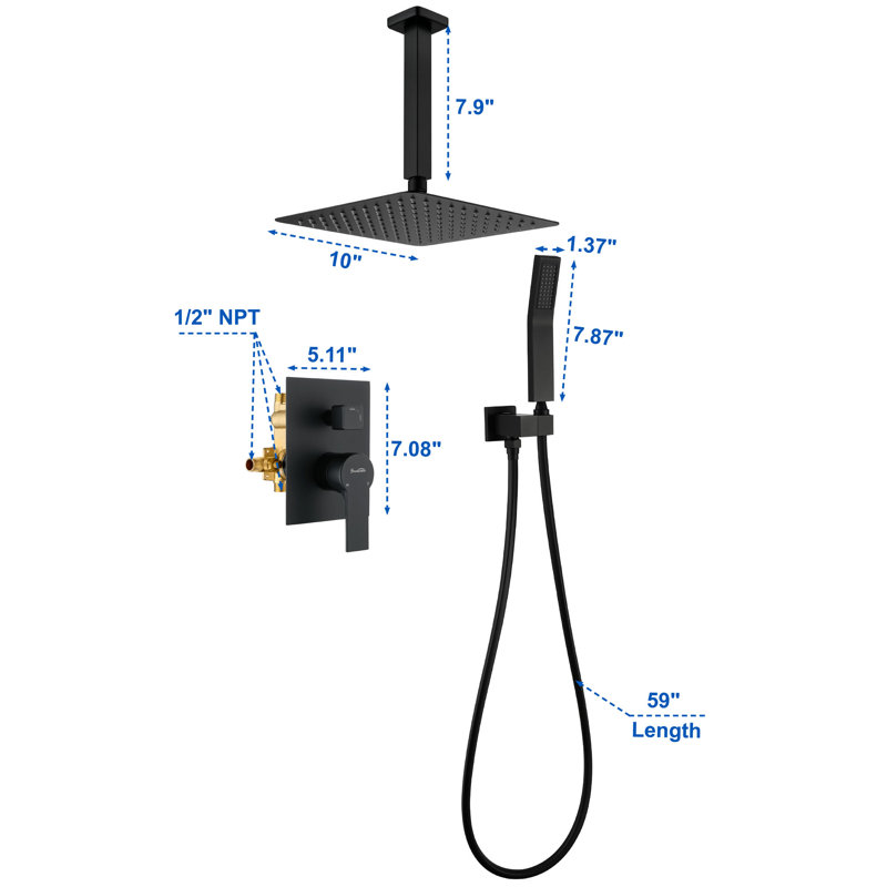 Luxury Wall-mounted Shower System Solid Brass Mixer Valve Showerheads With Rough-in Valve, Matte Black