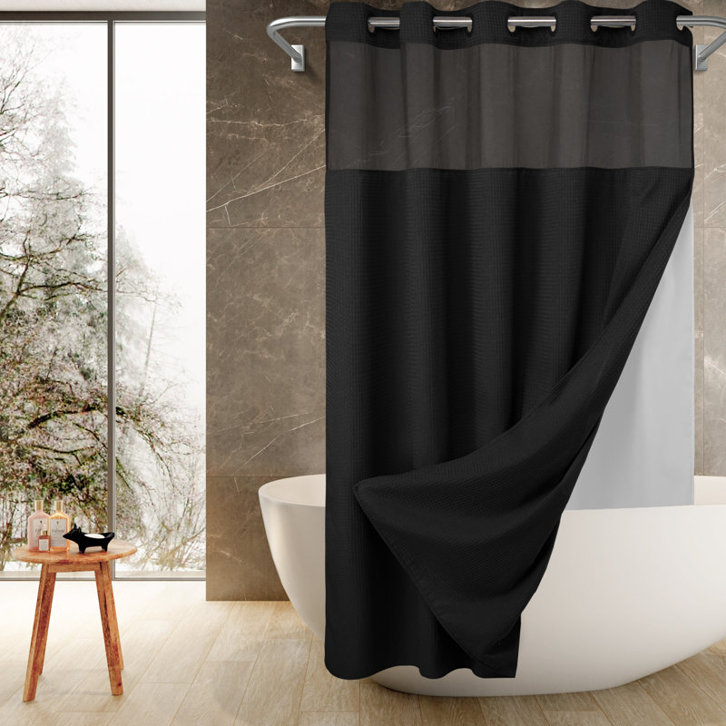 Rideau de douche Ramjani Waffle Weave, Noir, H 86 po x l 71 po