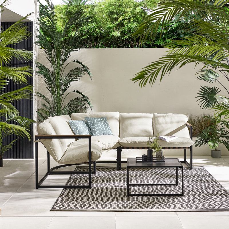 Saejin Outdoor 5 Seater Garden Corner Sofa Lounge Set for Modern Garden Patio (Cover Included), Cream