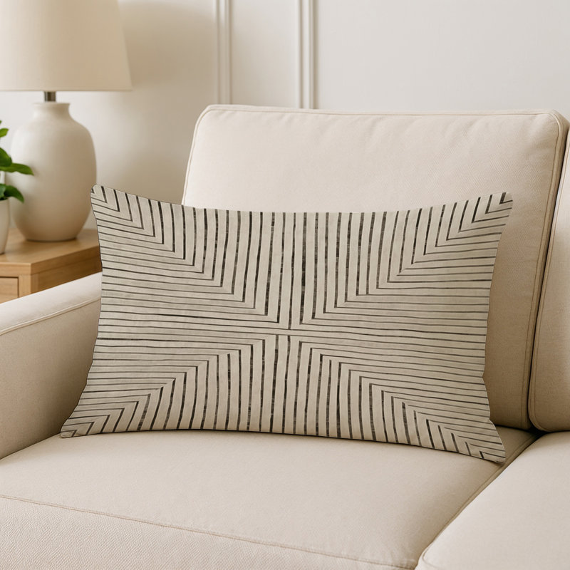 Coussin décoratif intérieur et extérieur Modern, Gris / beige / taupe / ivoire abstrait, Rectangle H 20 po x l 14 po