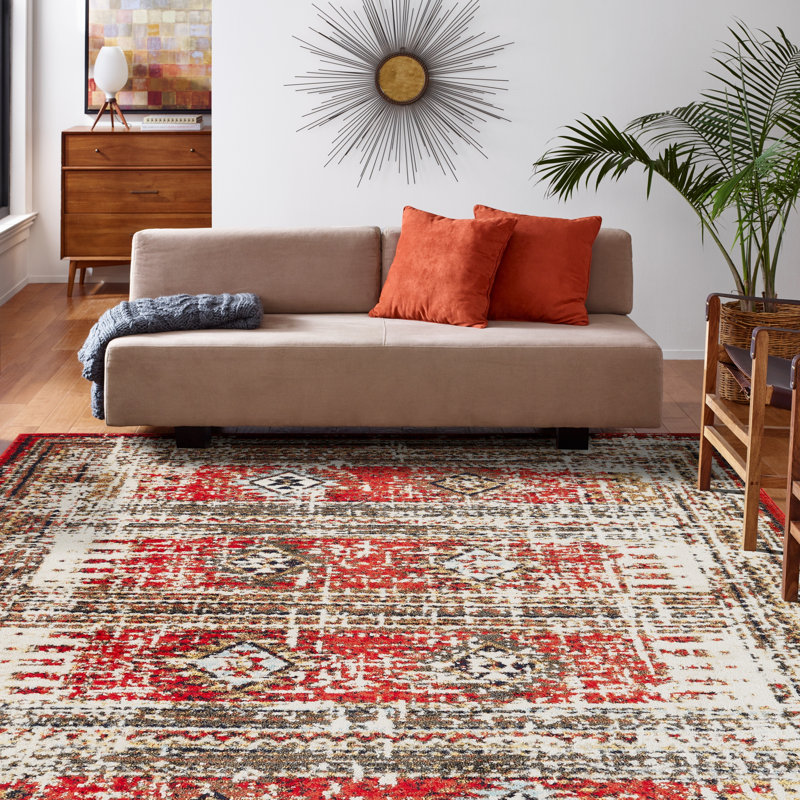 Decker Southwestern Area Rug in Red, Rectangle 5'3" x 7'6"