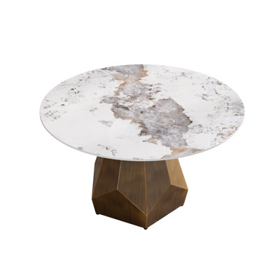 53" White Round Table For 6, Sintered Stone Tabletop And Metal Base, Modern Style Dining Room & Living Area, Heatproof Easy To Maintain With Desktop Stable Look Room, Heat