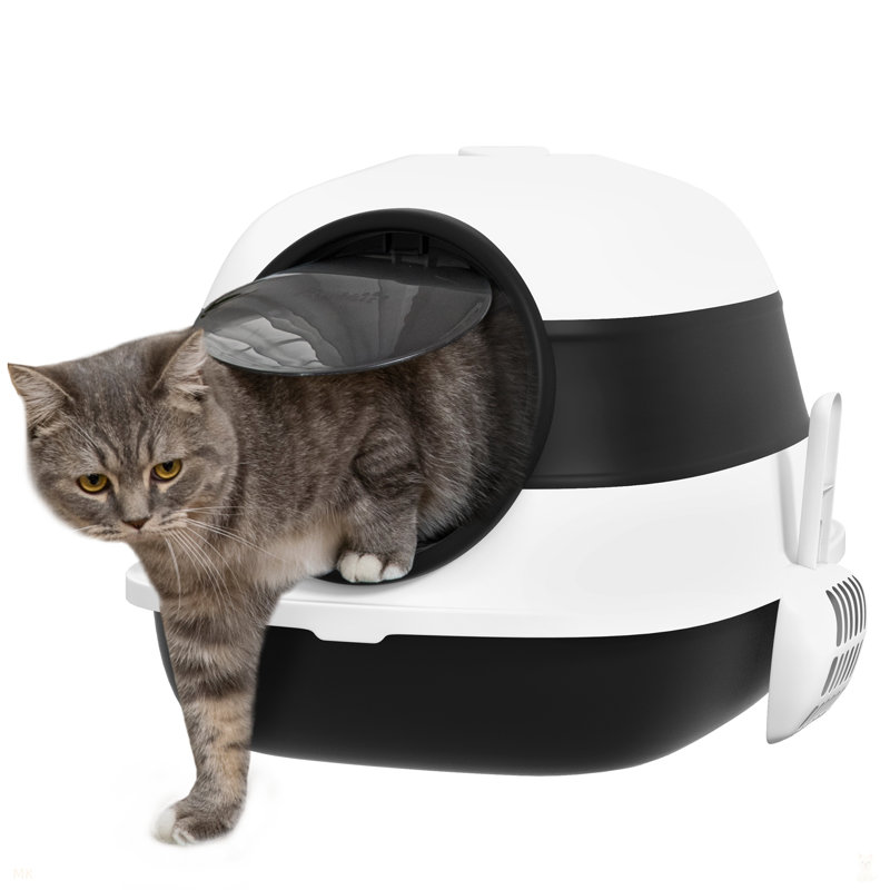 Covered Litter Box W/ High Sides, Air Freshener,Foldable, Black