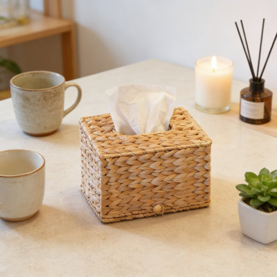 Handwoven Water Hyacinth Tissue Box Cover For Kleenex Disposable Paper Hand Towels, Wicker Towel Holder For Bathroom, Kitchen, Office, And Home Decor