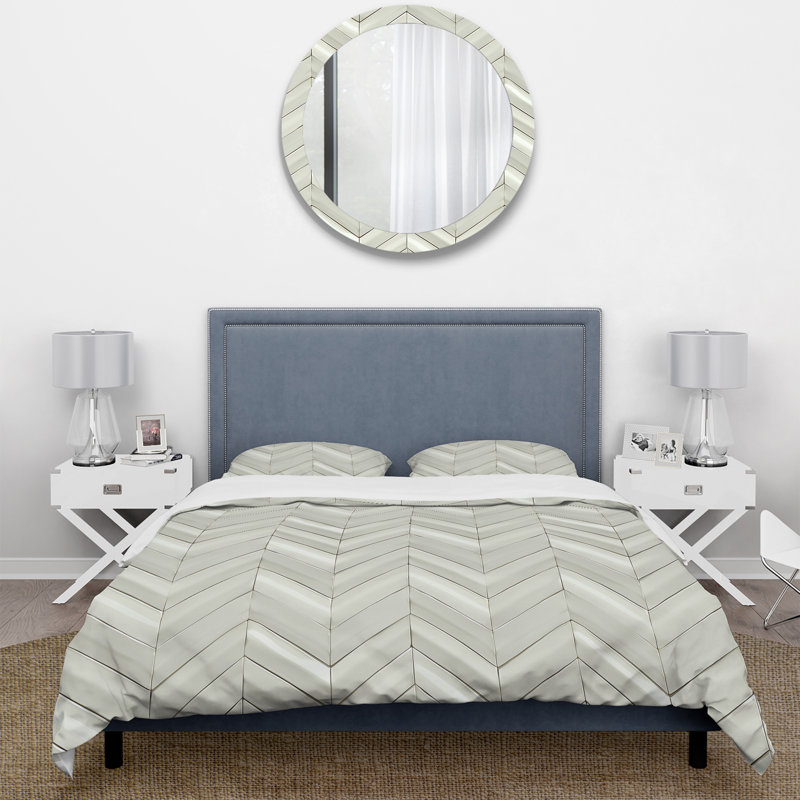 Ensemble de housse de couette beige crème Midcentury Herringbone I - Midcentury
