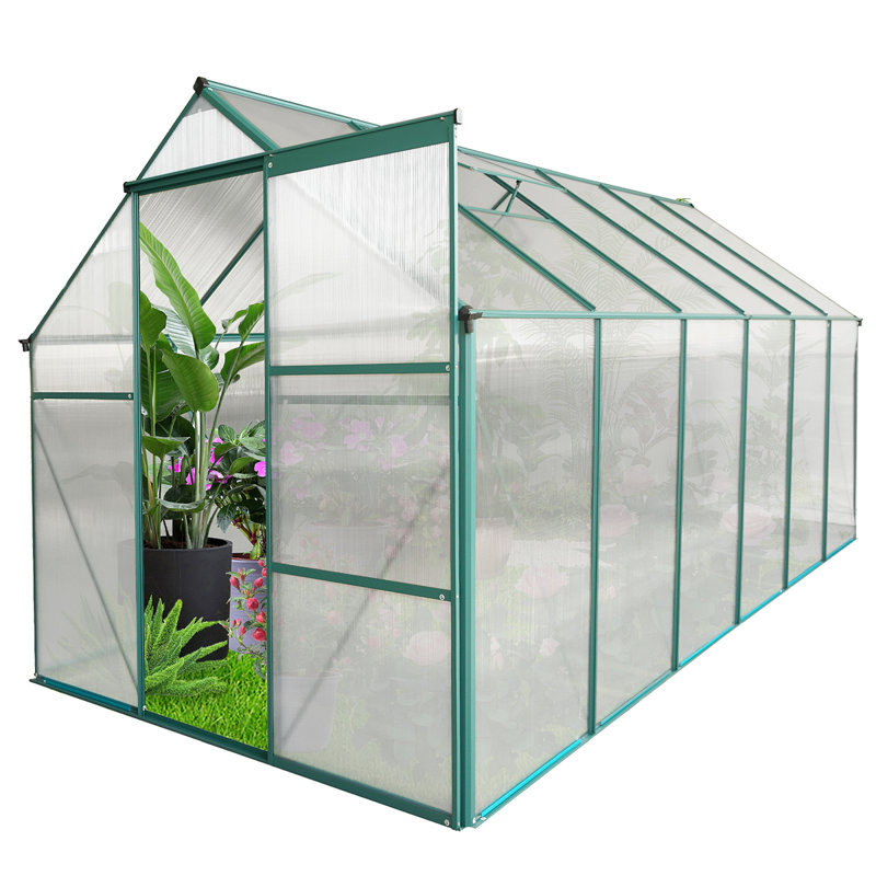 Polycarbonate Greenhouse Raised Base, Green, 75.6" H x 74.4" W x  146.06" D