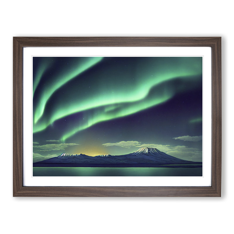 Ethereal Aurora Borealis - Single Picture Frame Print, 46cm H x 64cm W x 2cm D, Walnut