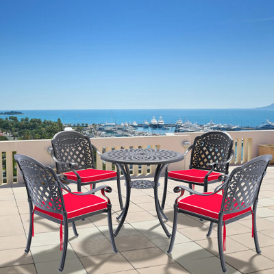 Ensemble de 5 pièces de mobilier de patio en aluminium coulé avec cadre noir et coussins de siège rouges (Même sku: W1710S00058)