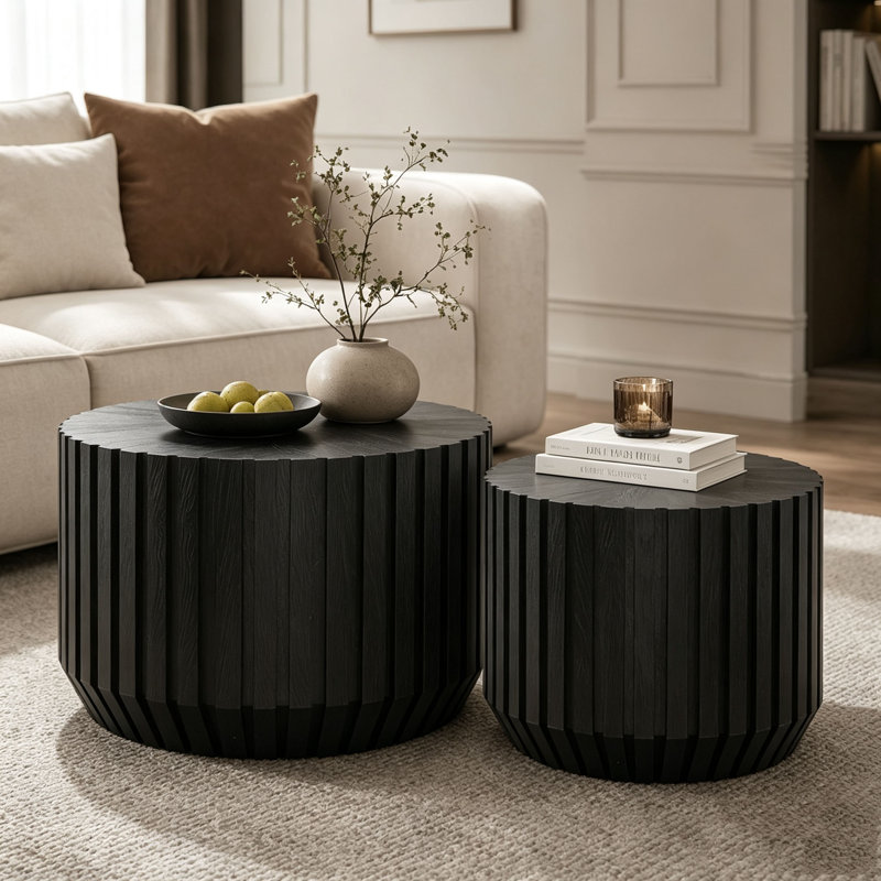 Ensemble de 2 tables basses cannelées noires