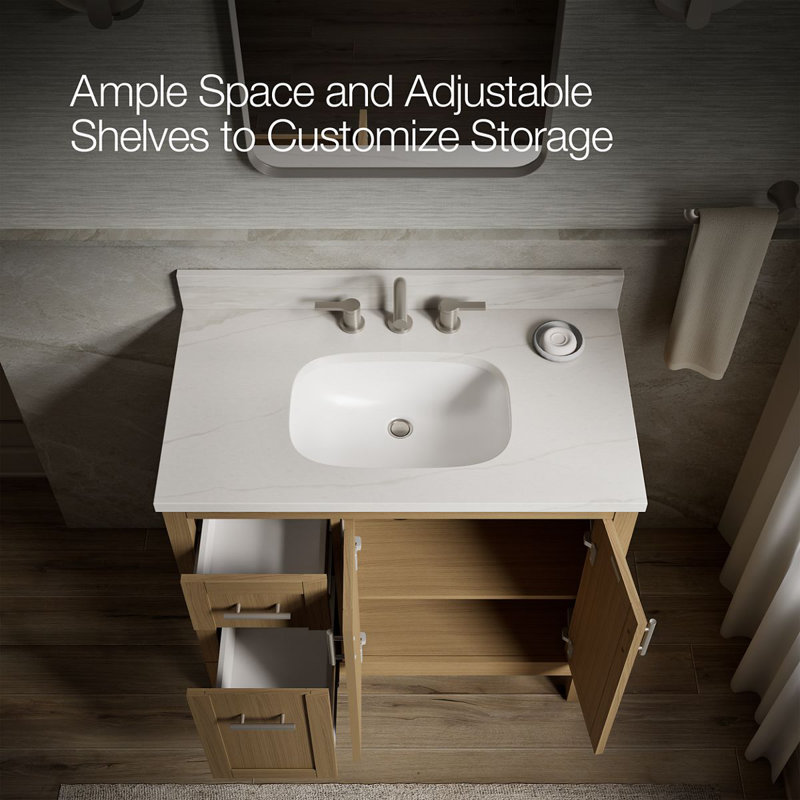 37" Single Bathroom Vanity Set, White, Light Oak