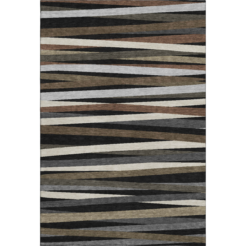Premium Machine Washable Natoma AMF997 Stripes Rug, Rectangle 5 pi x 7 pi 6 po
