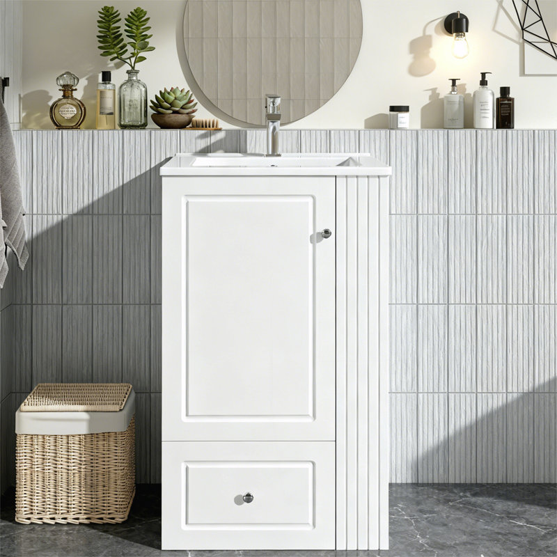 Meuble-lavabo autoportant avec lavabo en céramique, Blanc