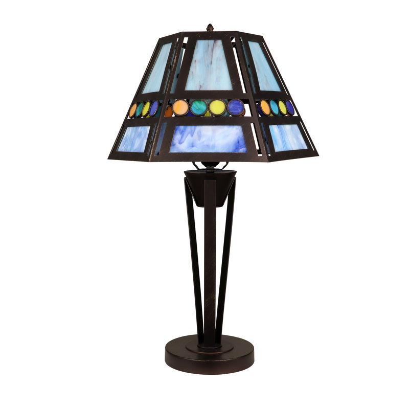 Lampe de table en verre teinté 1 lumière de style rétro avec abat-jour 14 "