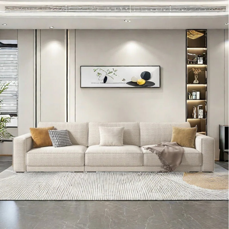 Simple modern cotton and linen sofa, 4, 32.28" H x 110.23" W x 39.37" D