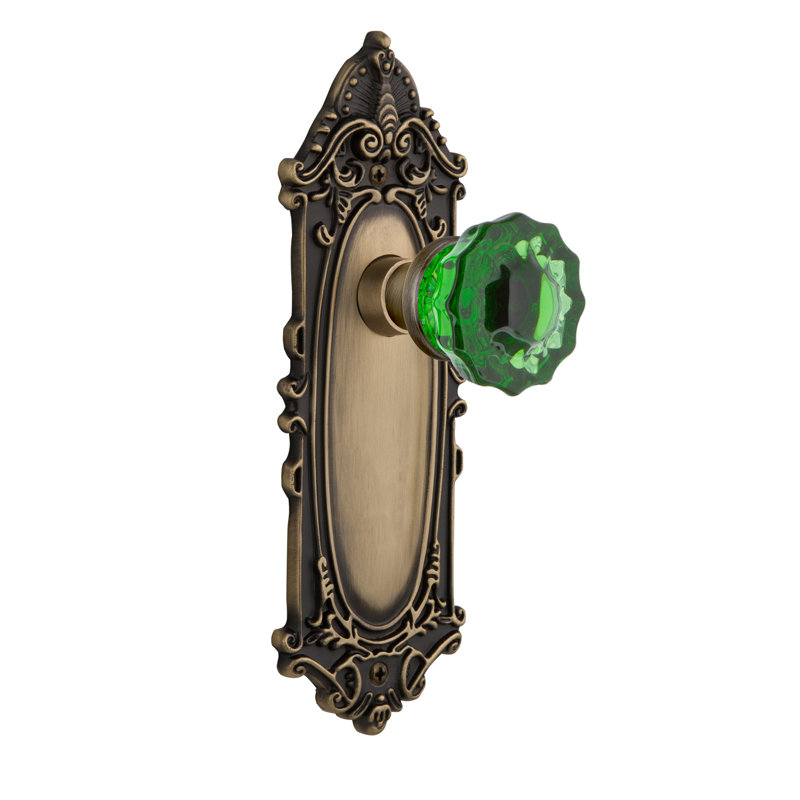 Plaque victorienne avec bouton de porte en cristal émeraude, Laiton non laqué