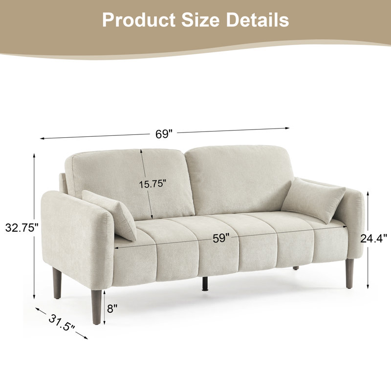 69" Mid-Century Modern Channel Tufted Loveseat, Beige