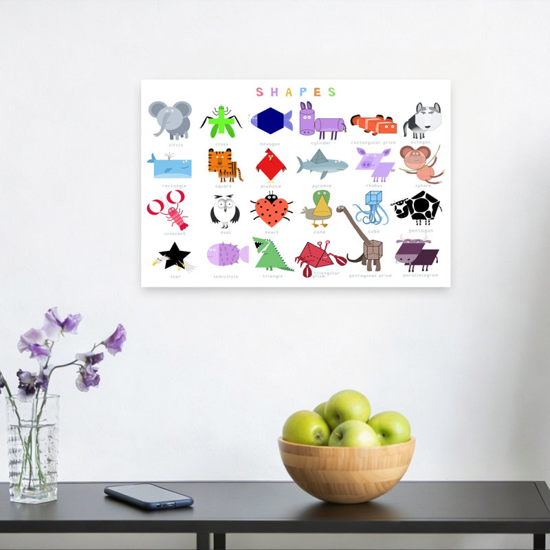 «Geometric Animal Fun», art mural contemporain géométrique coloré, 12" H x 18" W