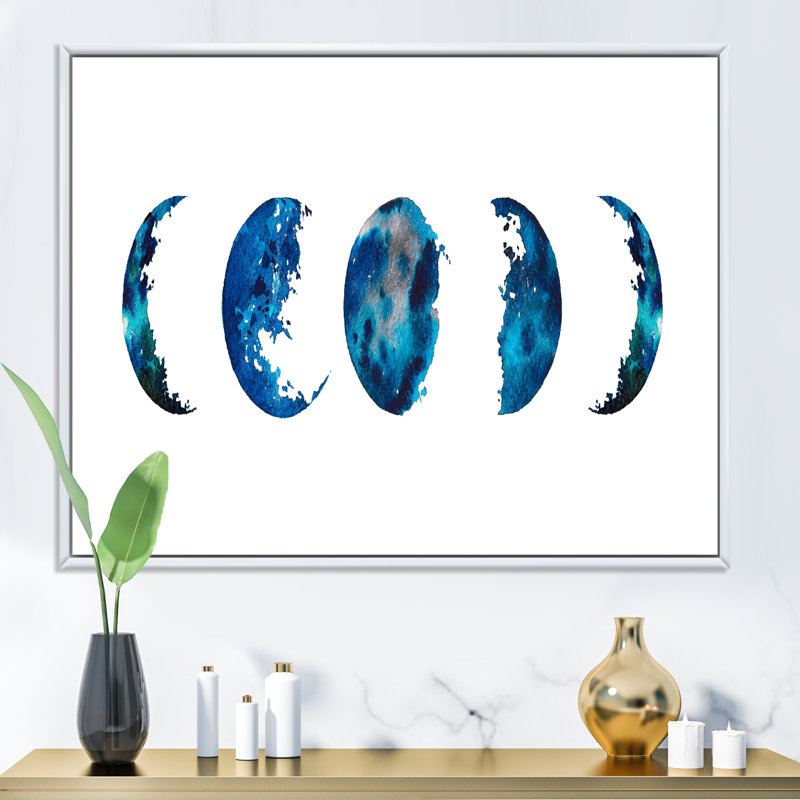 Moon Phases - reproduction de cadre flottant sur toile, H 24 po x l 32 po x P 1 po, Cadre blanc