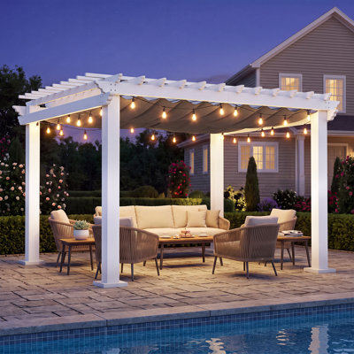 Pergola d'extérieur 3,65 m x 3 m avec toile rétractable, structure métallique antirouille et base renforcée pour terrasse, jardin et cour arrière