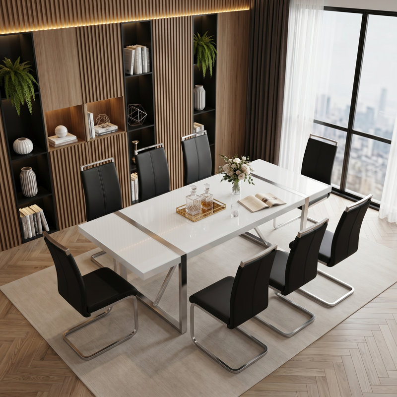 Ensemble de salle à manger 9 pièces en bois Glam, 9, Noir