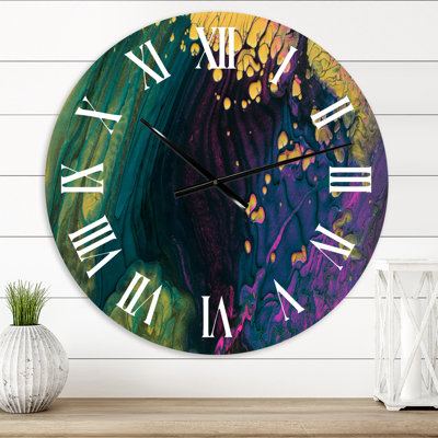 Paysage de marbre blanc, bleu et or I - Horloge murale moderne