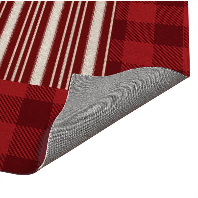 Star Spangled Banner Gingham Low Profile Kitchen Mat, Red, Rectangle 5' x 7'