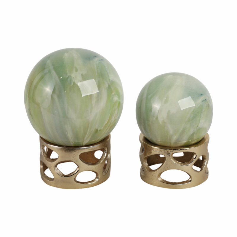 Set Of 2 7/8" Anoka Marble Sphere Statuary, Green