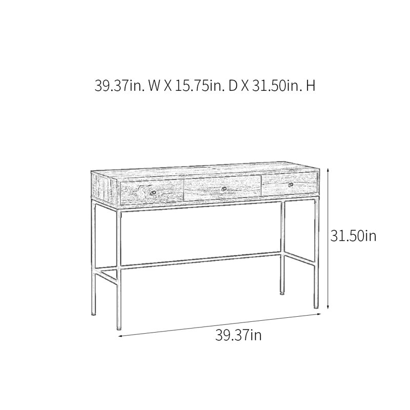 Console moderne à 3 tiroirs, H 31,5 po x l 39,37 po x P 15,75 po