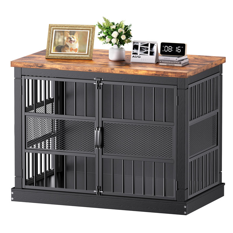 Caisse pour chien robuste de 40,9 po de largeur avec 2 portes doubles, Noir, H 31,8 po x l 46 po x P 28 po