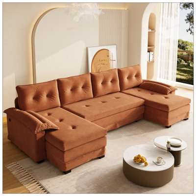 Canapé-lit en U avec lit escamotable, canapé-lit convertible 2 en 1 avec accoudoirs amovibles, ports USB, canapé modulaire surdimensionné avec méridienne pour salon / appartement