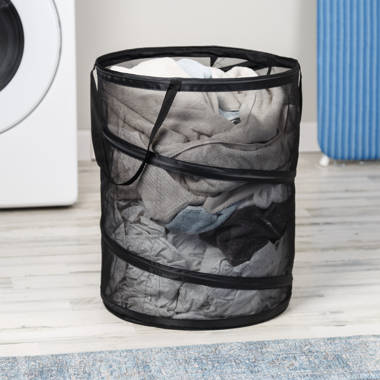 SmartDesign Smart Design Mesh Pop-Up Flip Laundry Hamper & Basket - 2 in 1  - w/Handles & Side Zipper - Durable Fabric Collapsible Design - Clothes,  Toys - Home (Holds 3 Loads) (15 x 25 Inch) (Teal)