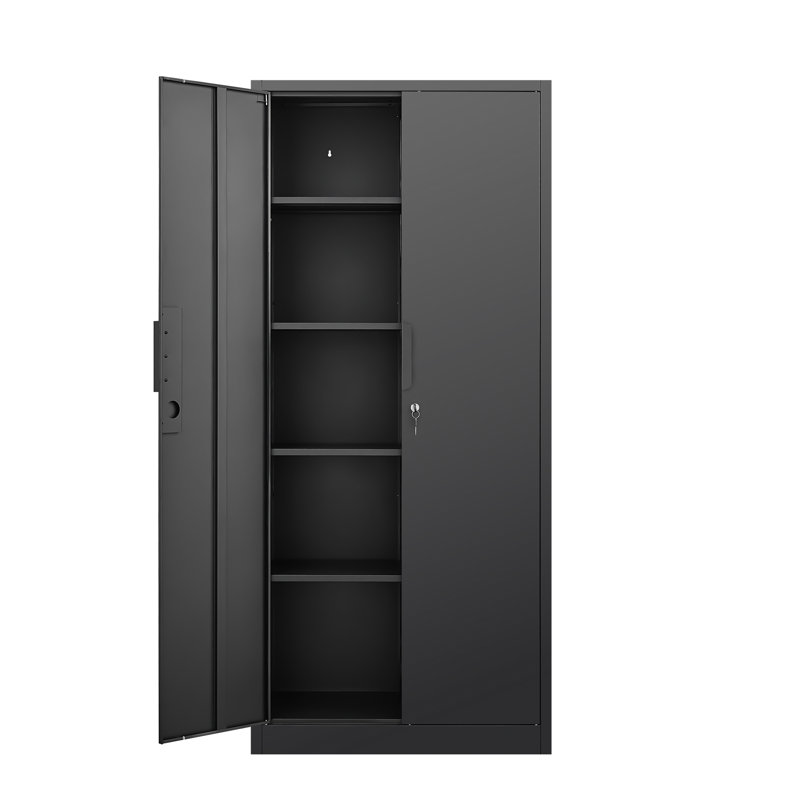 Armoire de rangement, classeur à 2 portes avec serrure, 4 tablettes réglables pour le bureau et la maison, Noir